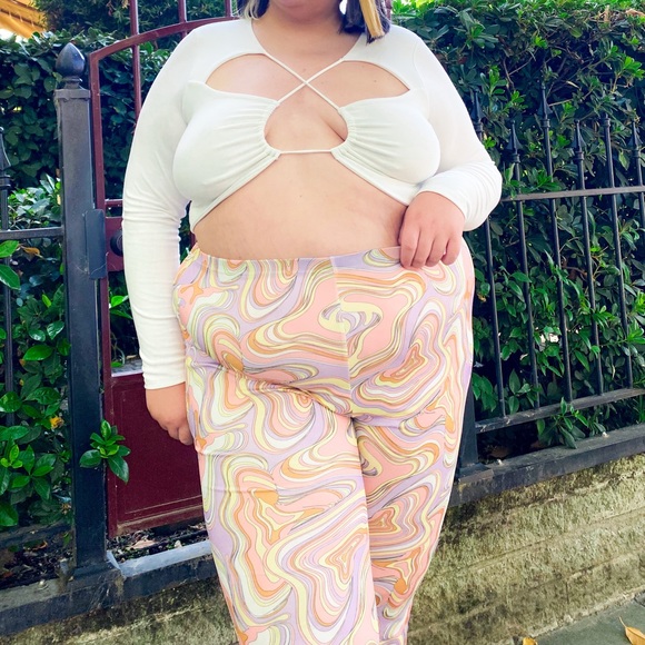💫🍭Pastel swirl wide leg bell bottom pants nasty gal plus curve - Picture 1 of 6